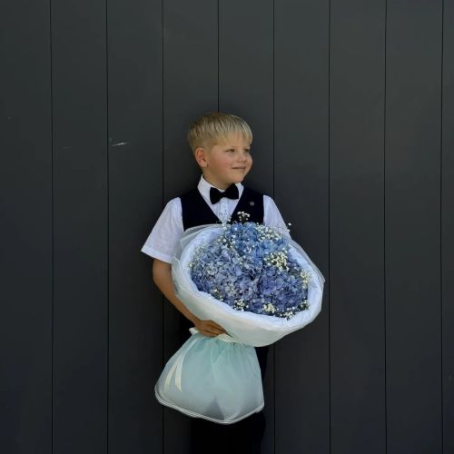 Букет из 3-х гортензий с гипсофилой